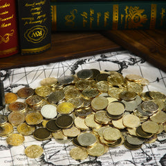 ActionDrake vintage pirate treasure box shown with coins for storage.