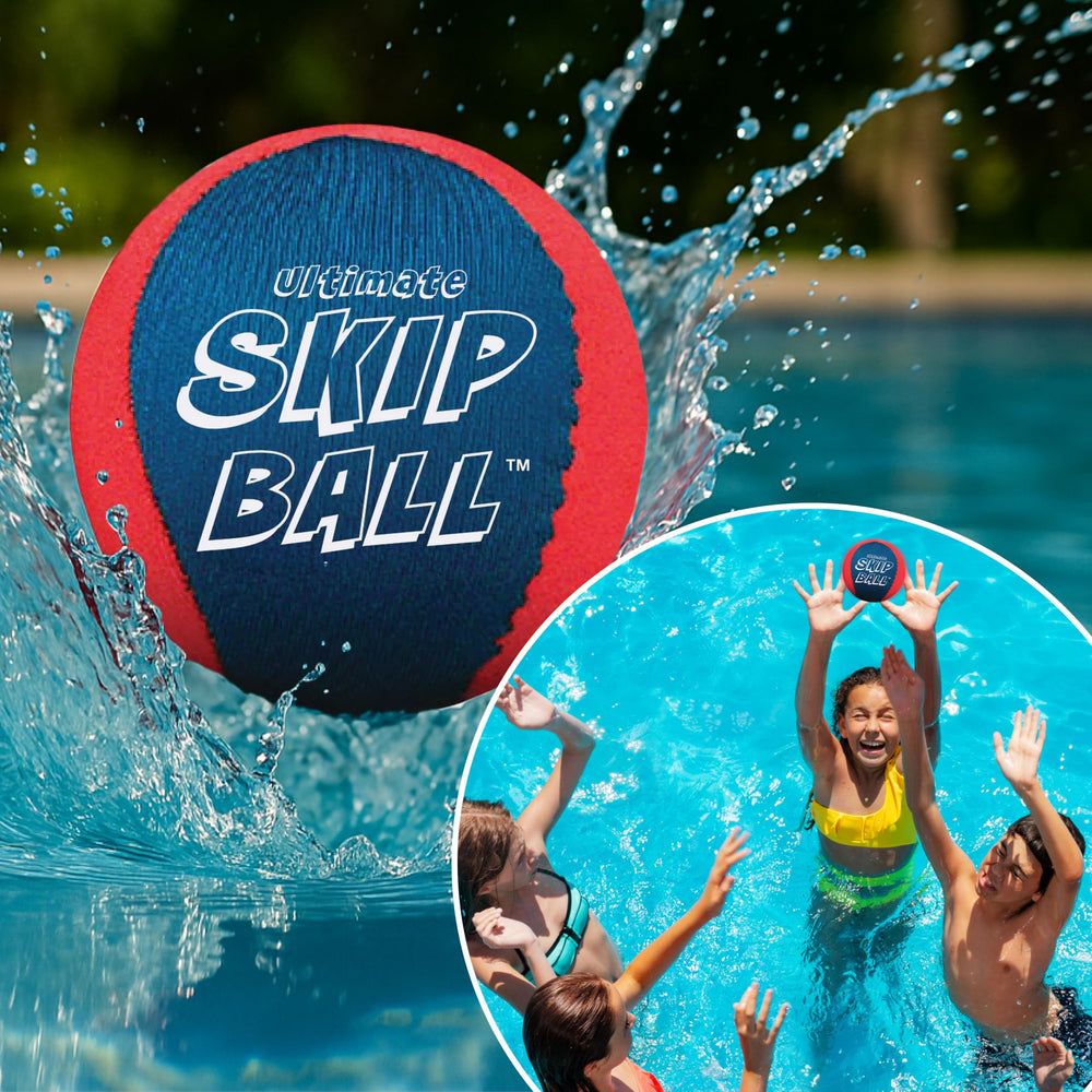 Family-friendly beach game with Activ Life skip ball for water play.
