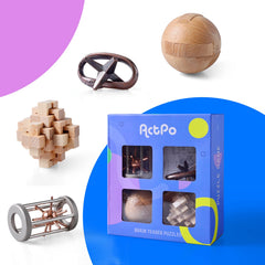 ActPo wooden 3D interlock puzzle in hand, durable travel-friendly brain game.