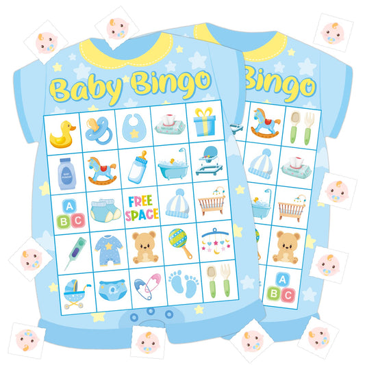 ADELULU blue baby shower bingo cards for 24 guests, ready for party play.