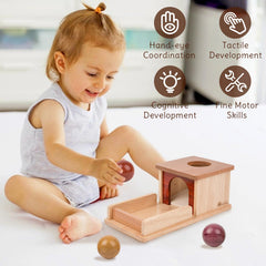 Three distinct wood tones promote visual discrimination in a soothing Montessori setup.