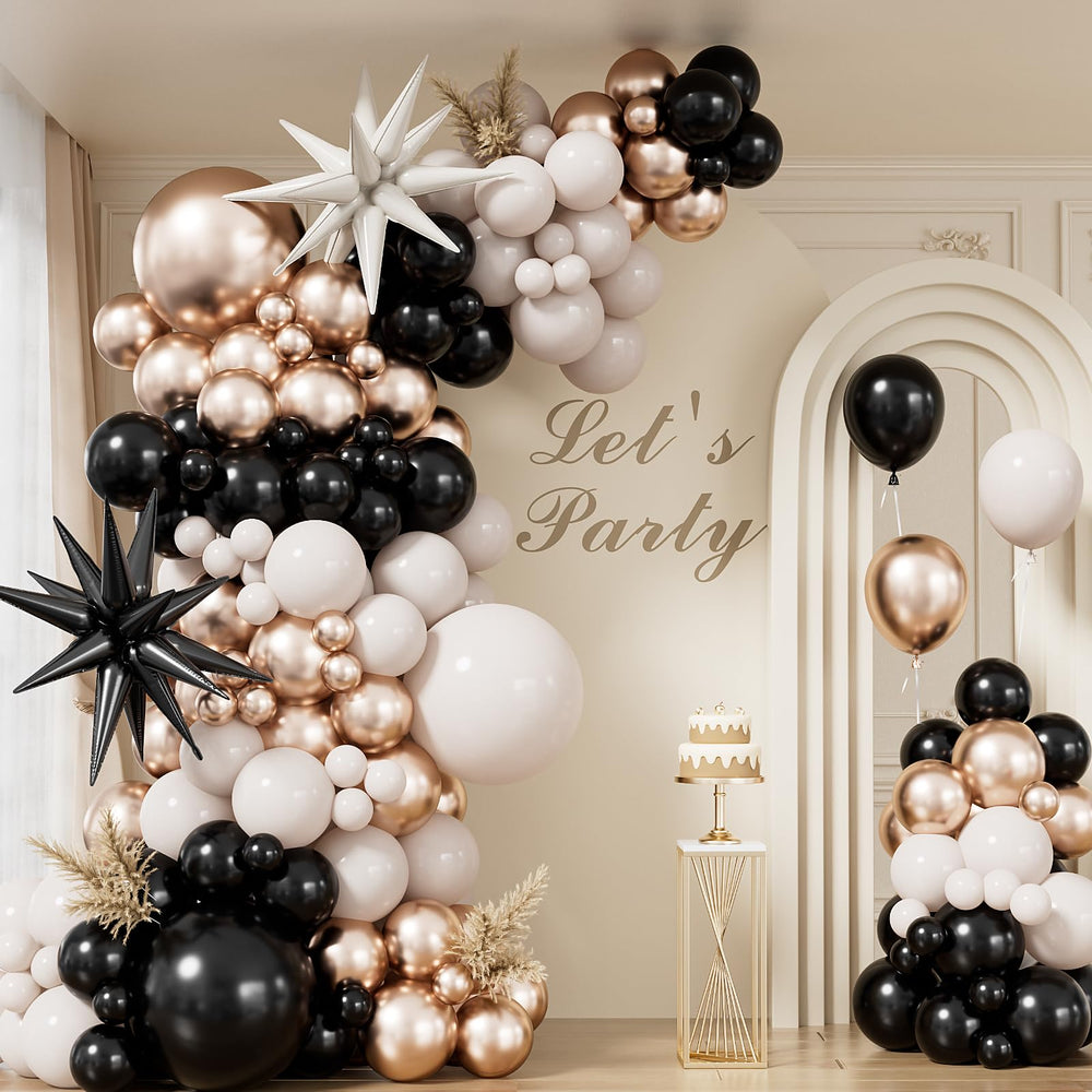 Adeyoo black gold white balloon arch kit ready for elegant event decor.