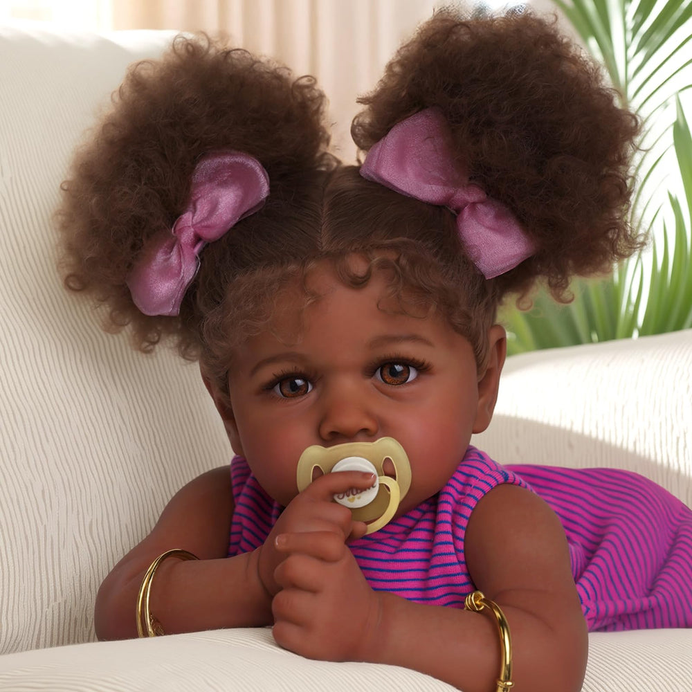ADFO Reborn Black 22-inch doll with soft body designed for cuddling and play
