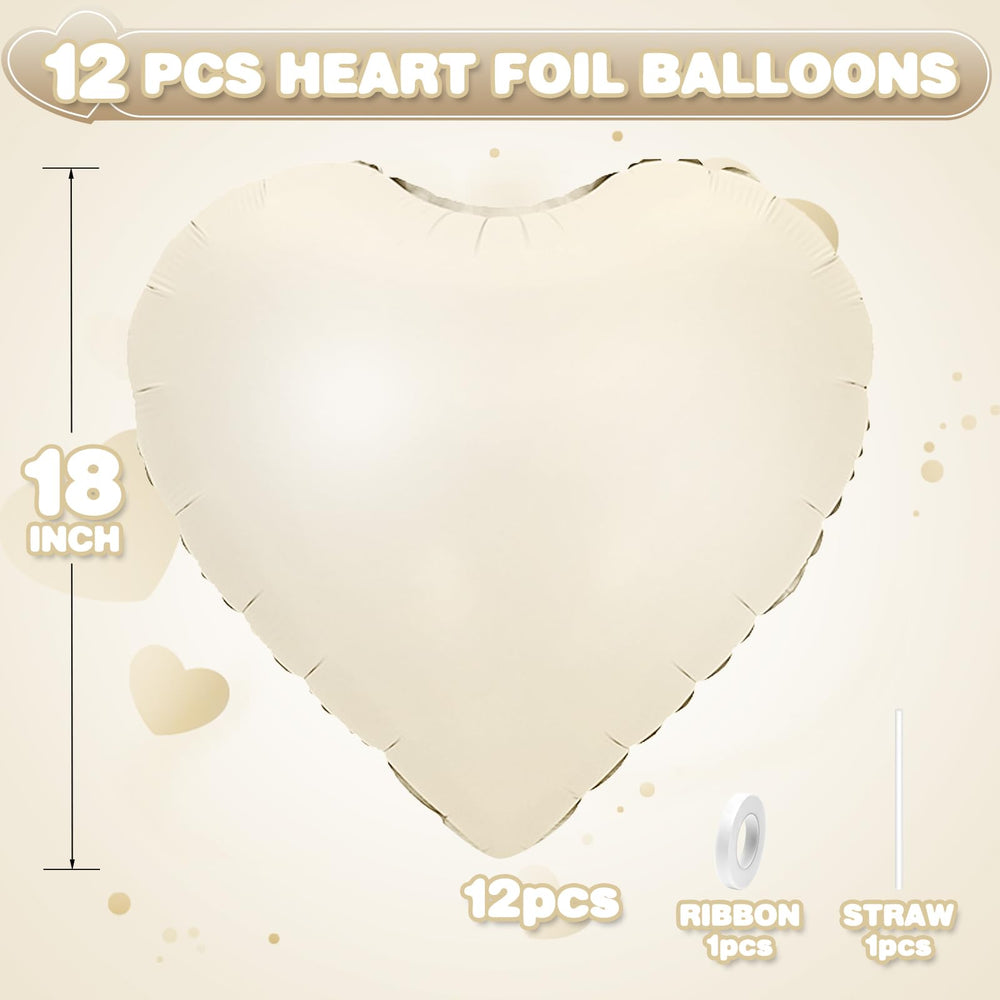 Adorely cream white heart balloon closeup, aluminum film ensures smooth inflation.