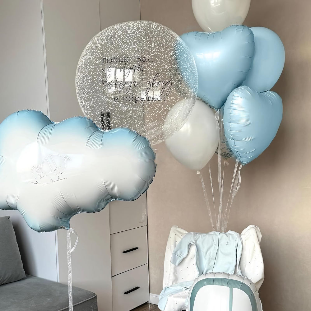 Adorely gender reveal and romantic events benefit from pastel blue heart balloons.