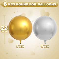 Adorely 18-inch giant 4D round balloons in gold and silver for festive decor