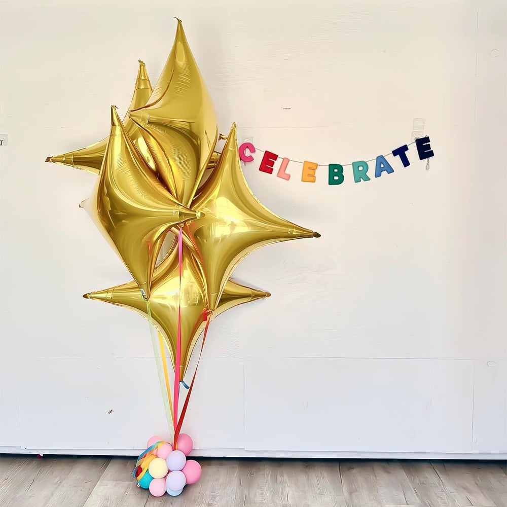 Adorely Gold Star Balloons 10inch closeup highlights durable foil.