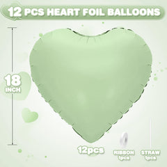 Adorely olive green foil heart balloons with straw for quick inflation
