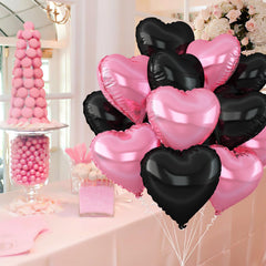 Adorely pink black heart balloons for anniversaries and photos