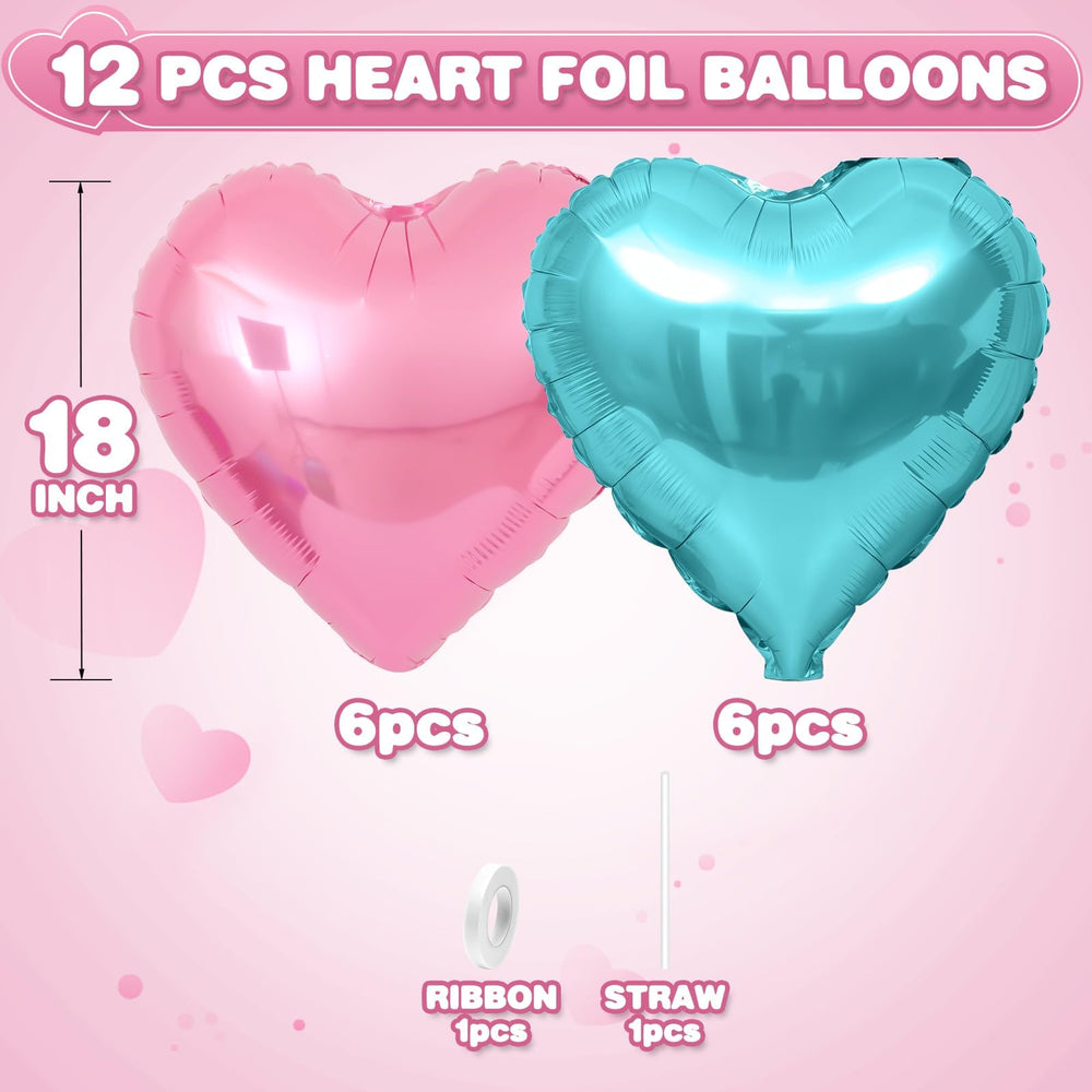 Adorely teal heart foil balloon provides contrasting accent for baby showers.