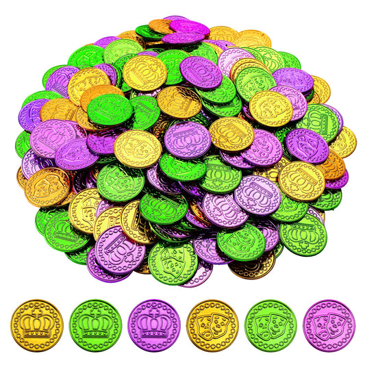 ADXCO Mardi Gras coins gold set for festive decor and interactive party activities.