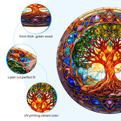 Aeekdook Tree of Life puzzle side view highlighting precision-cut pieces.
