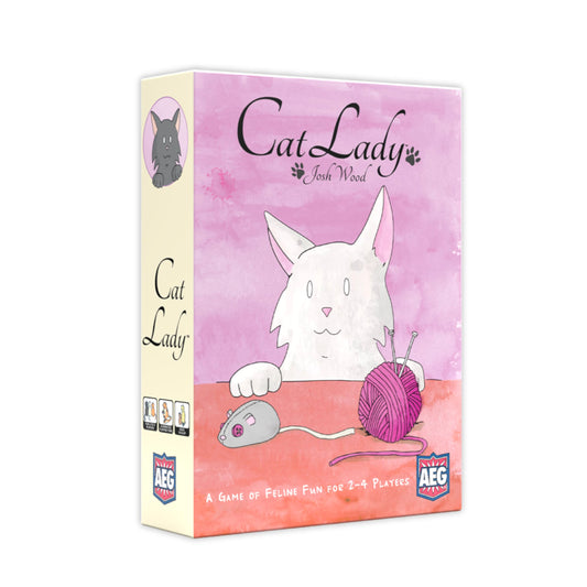 AEG Cat Lady board game cover with colorful cats for quick family fun.