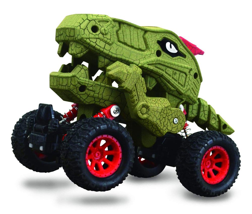 Aeromax Dino-Faurs pull-back truck in green with red accents, ready for indoors or outdoors play.