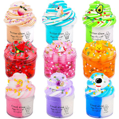 Aeyiakov 9-pack slime kit package ideal for group play and gifting.