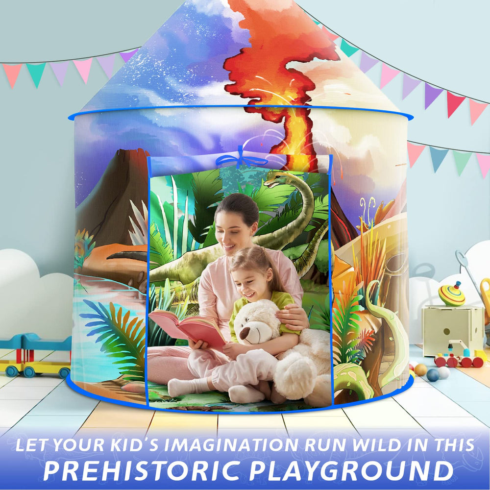 Afomida dinosaur play tent ideal for backyard, daycare, or classroom use.