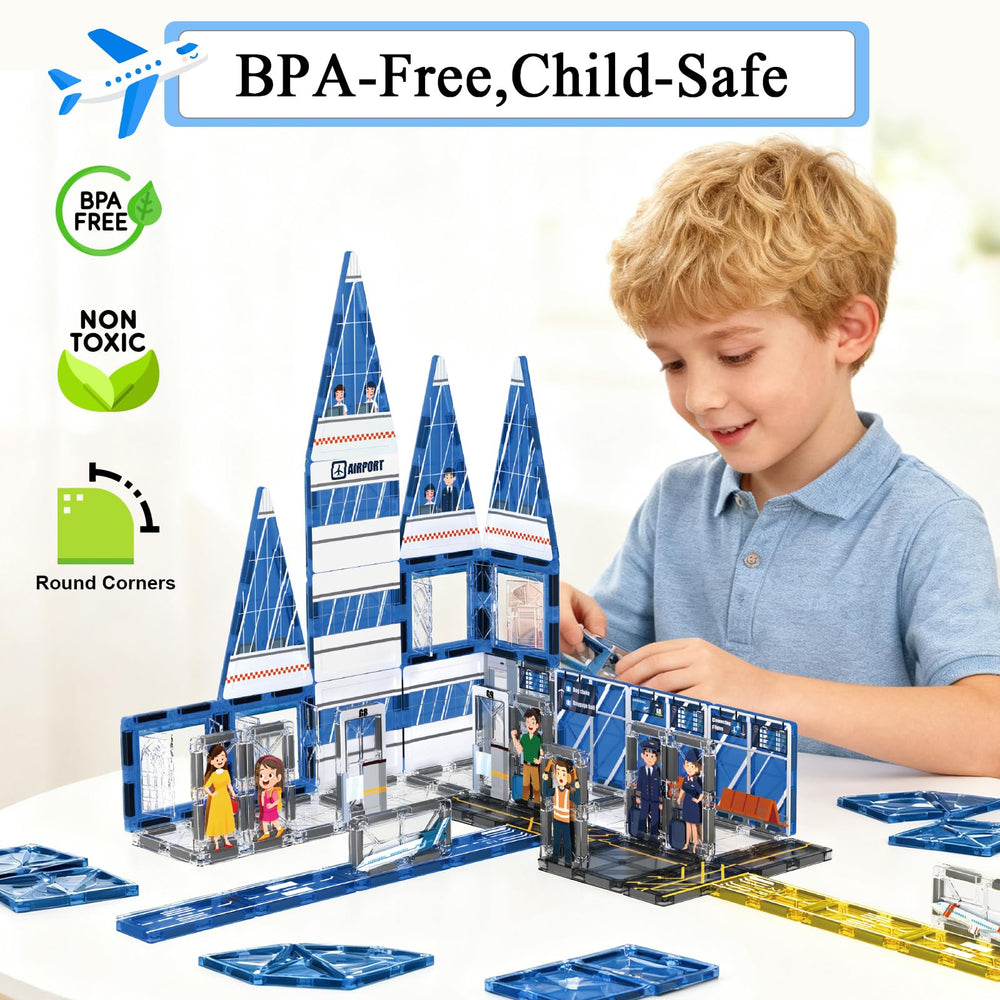 AFUNX magnetic tiles airport control tower boosts problem-solving through construction play.