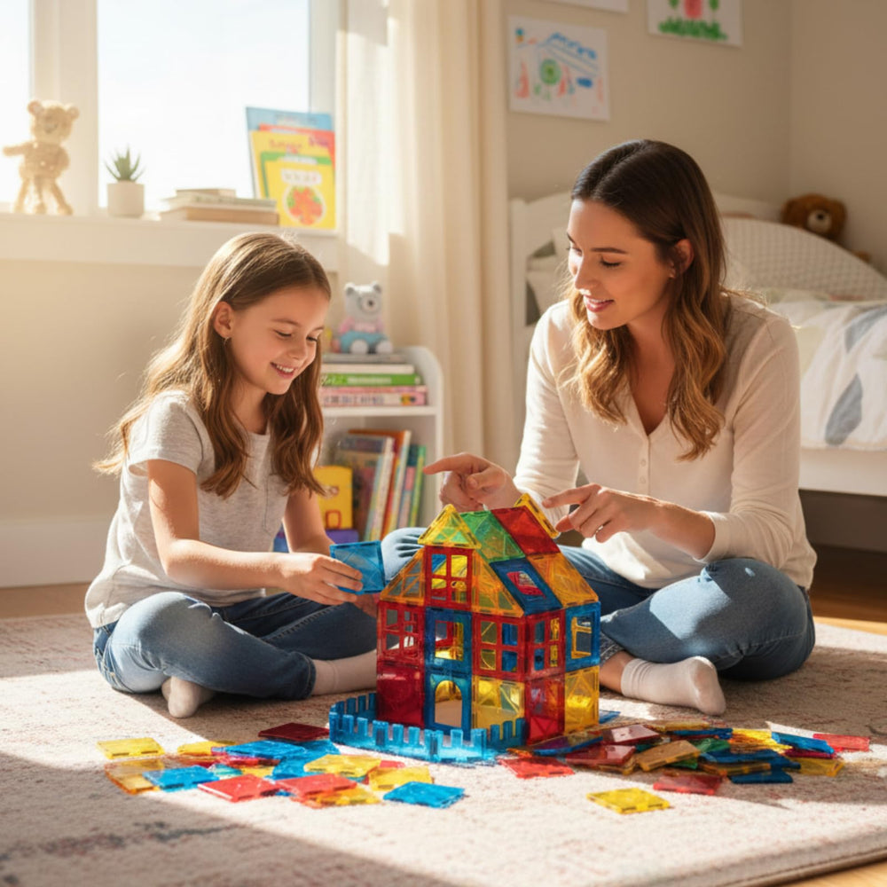 AFUNX tiles help develop color recognition and spatial skills during play.