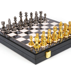 Agirlgle gun-colored pieces with golden finish on chrome highlights