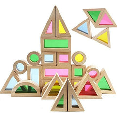 Agirlgle wood blocks forming a tall tower to showcase building creativity