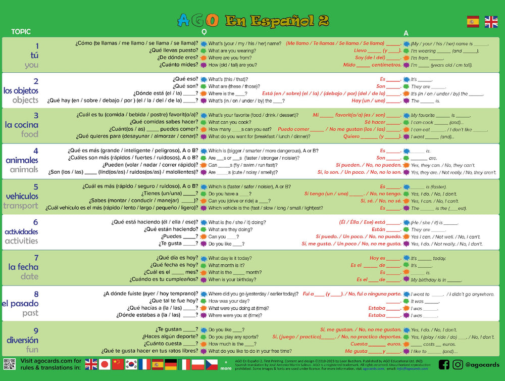 AGO En Español 2 includes 36 illustrated prompts for practical conversations