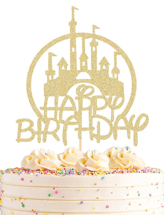 AHAORAY castle cake topper with gold glitter adds magical castle vibes to celebrations
