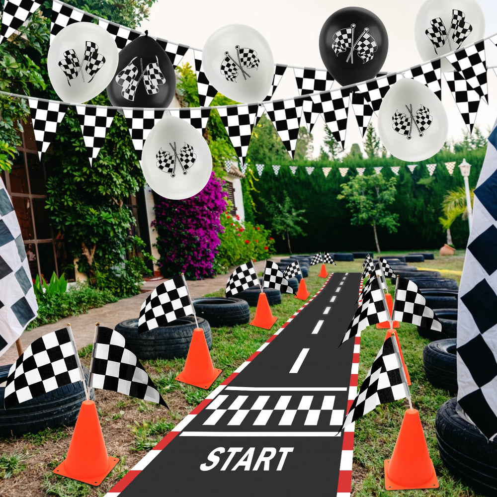 AHIER 108x54 inch checkered tablecloth protects surfaces with race-ready style.