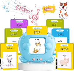 AHJ Talking Flash Cards card reader demonstrates bilingual pronunciation for toddlers