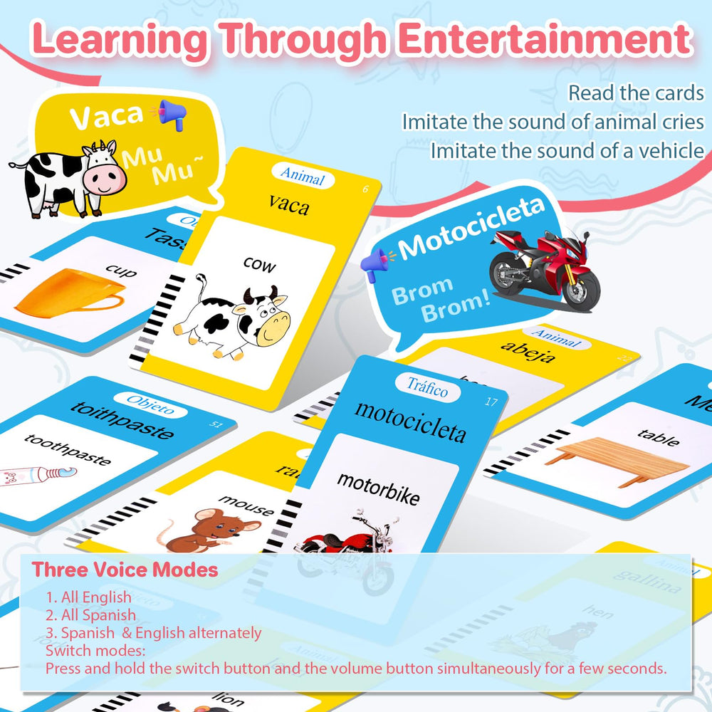 AHJ talking flash cards with transportation images support language building during play.