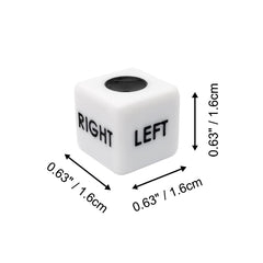 Ahoper dice faces show LEFT, RIGHT, CENTER indicators up close.