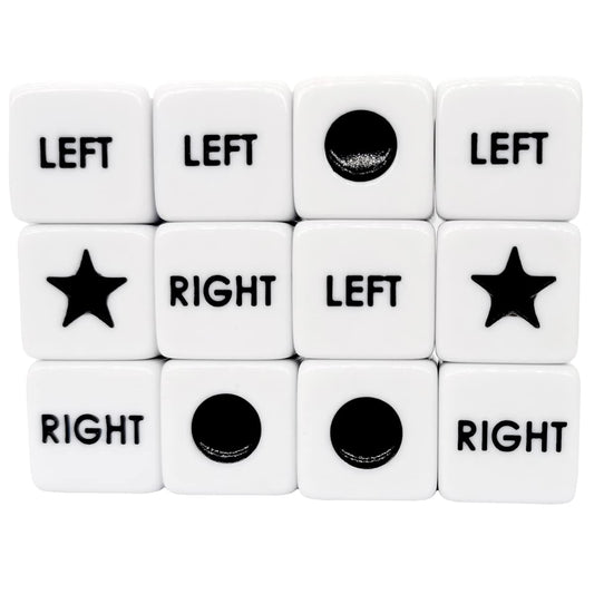 Ahoper right left center dice 12-pack for group games and quick rounds.