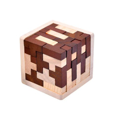 Ahyuan wooden brain teaser cube front view with smooth basswood finish for mindful play