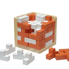 Ahyuan wooden brain teaser cube in orange and white, enhances thinking and problem-solving skills.
