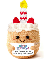 AicooFest happy birthday crochet cake close-up showing velvet-like texture for gifting