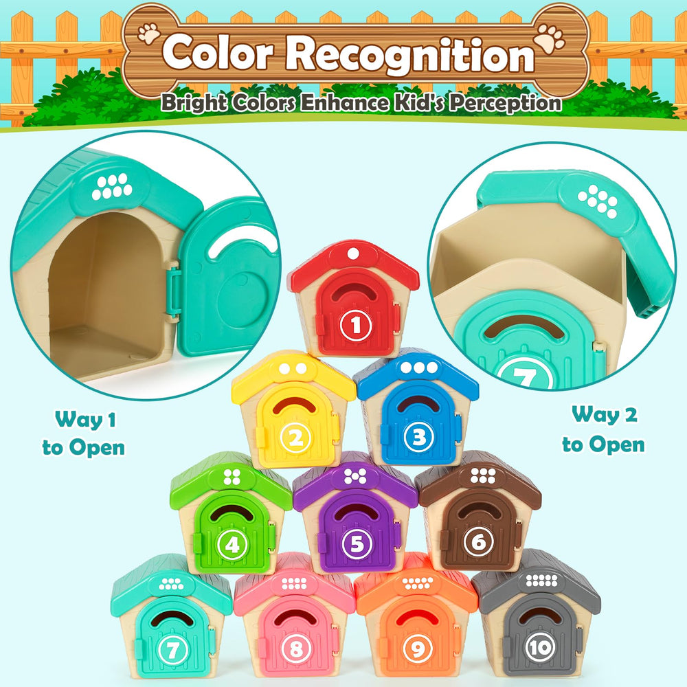 Aigybobo puppets demonstrate opening and closing kennels to build hand-eye coordination.
