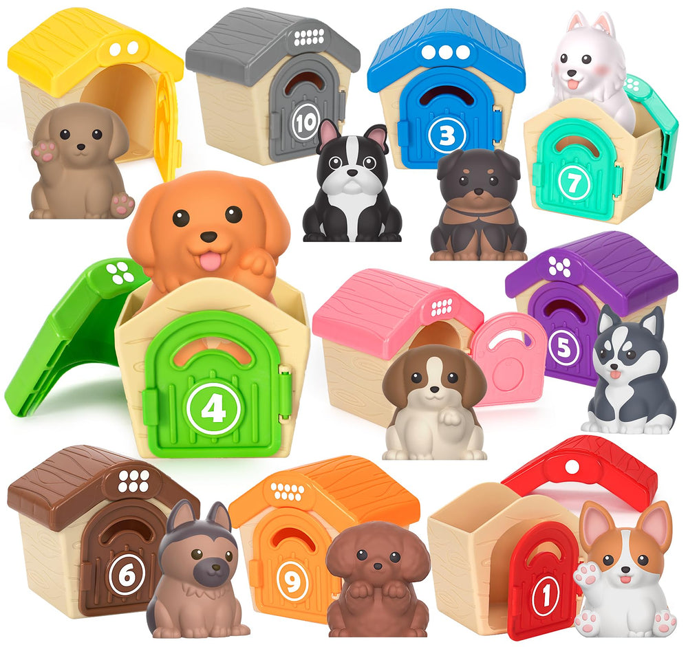 Aigybobo puppy and dog house doors reveal surprises for early counting play.