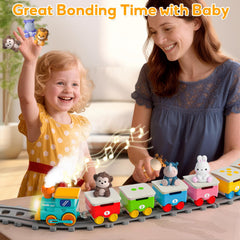 Aigybobo Toddler Train colorful carriages promote sorting, matching, and fine motor skills.