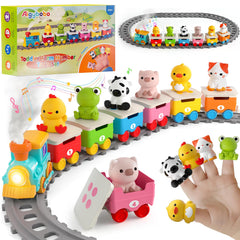Aigybobo Toddler Train Set locomotive with lights sparks imaginative play and motor skills.