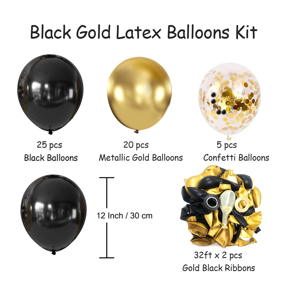 AIOZX black and gold balloons ready for 12-inch inflation and display.