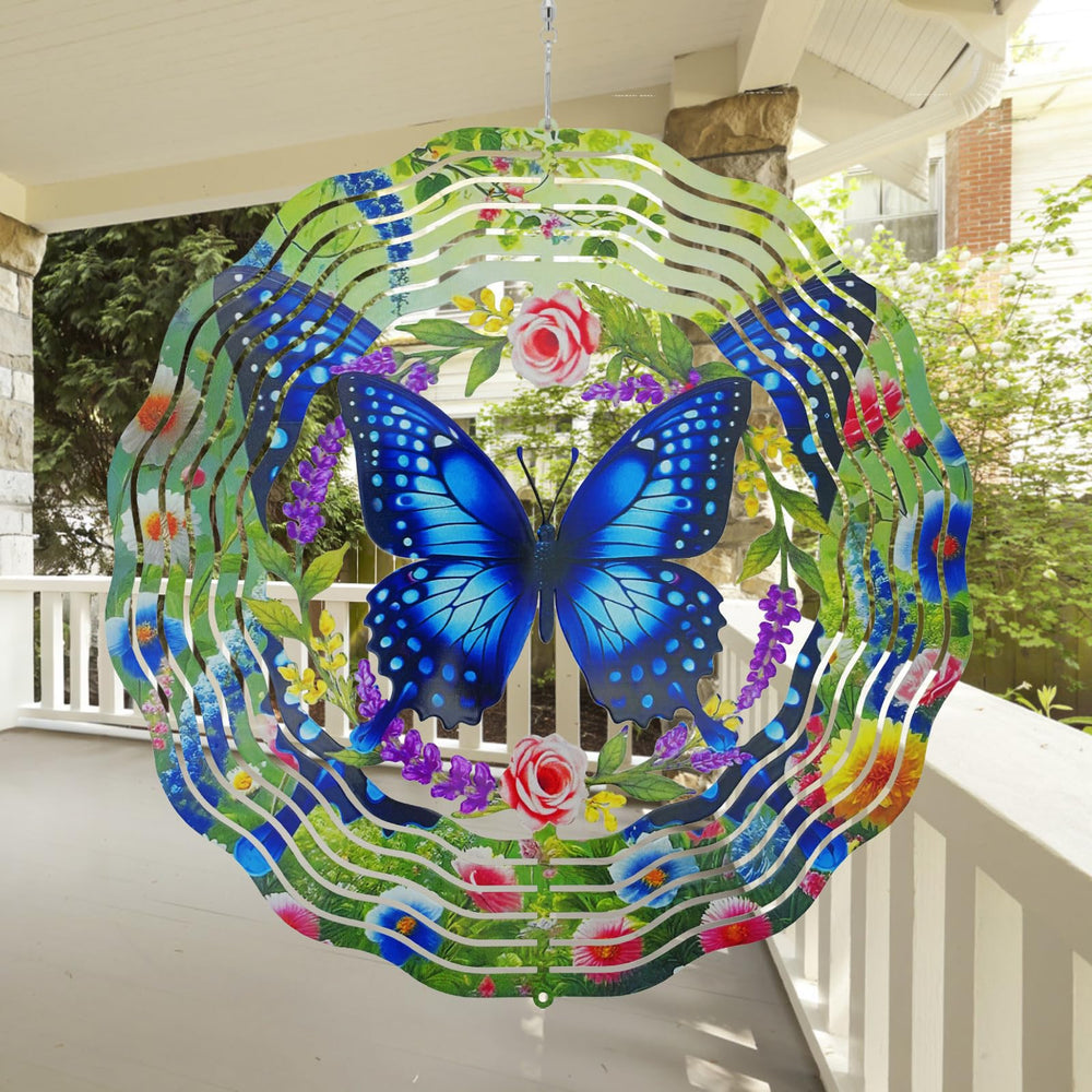 AiQDBAA wind spinner butterflies outdoor decor catching light and motion in the yard.