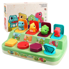 Aiqi Pop Up Animals: dinosaur action buttons reveal dinos for cause-and-effect learning.