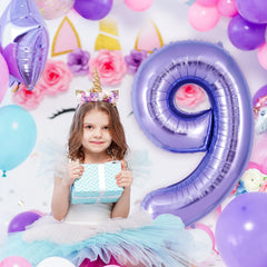 AIQINHU purple number 9 balloon close-up showing glossy foil finish.