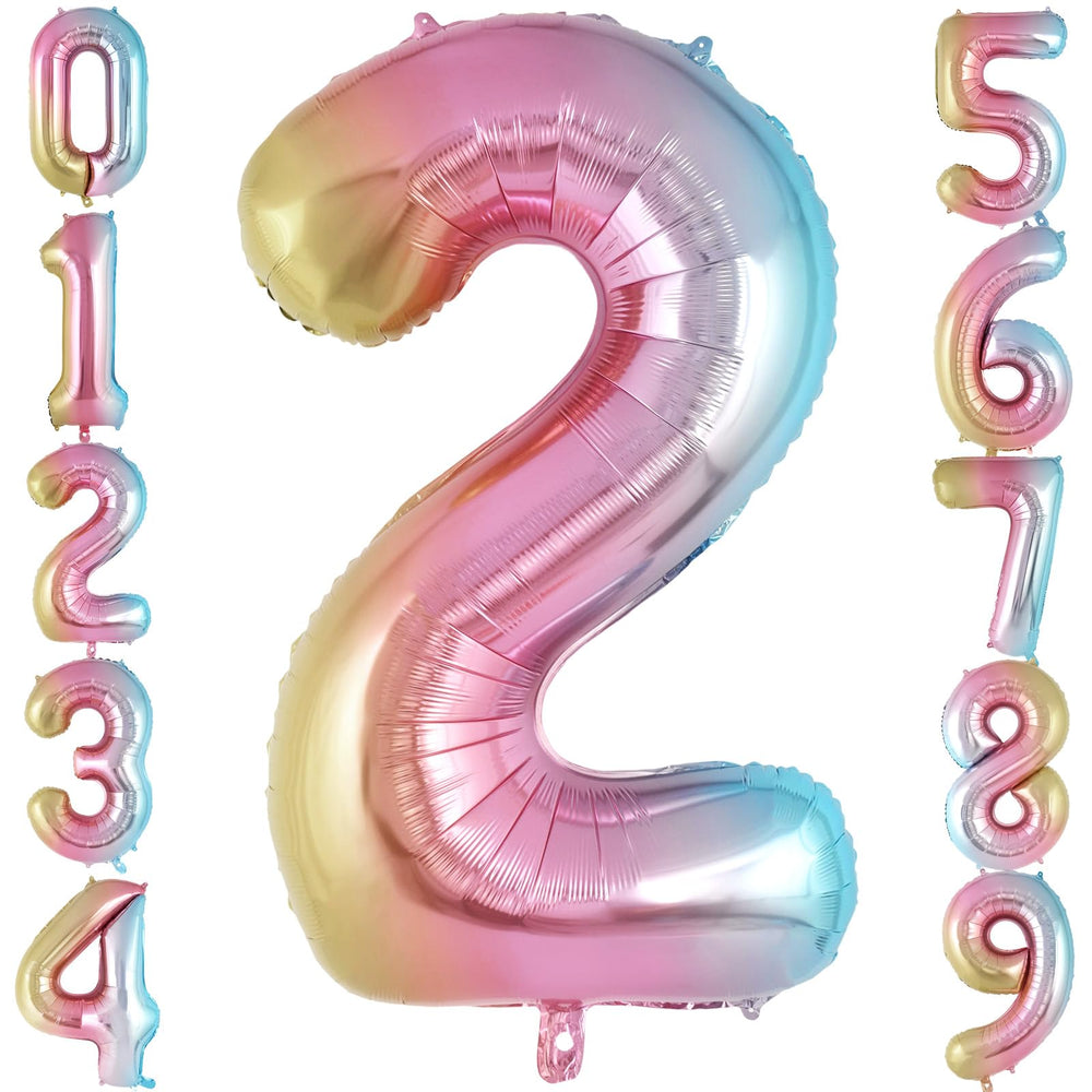 AIQINHU Rainbow Gradient Number 2 Balloon, 40-inch, ideal vibrant centerpiece for celebrations.
