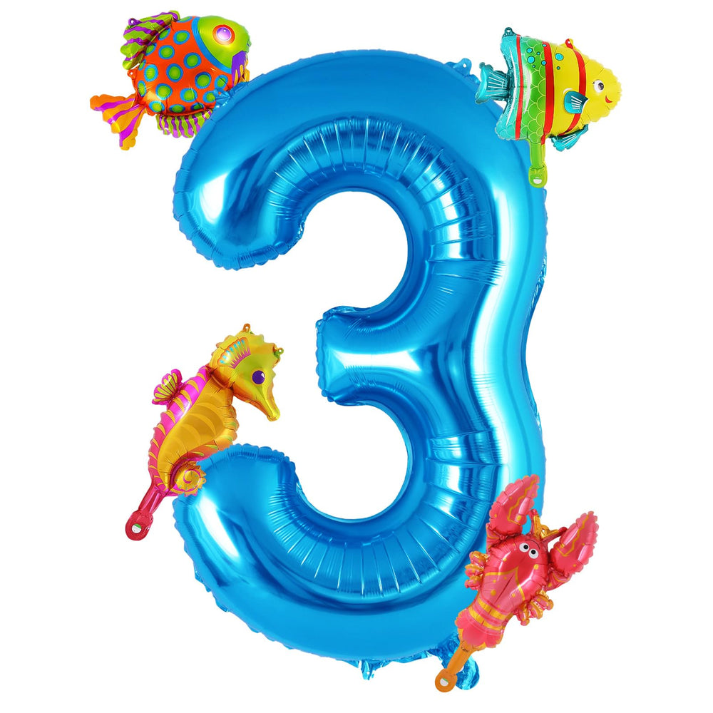 AIQINHU Sea Animal Blue 3 Balloon 40-inch creates a bold birthday centerpiece