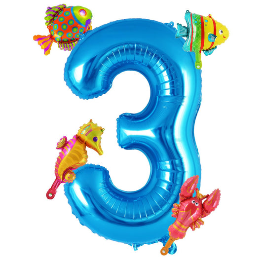 AIQINHU Sea Animal Blue 3 Balloon 40-inch creates a bold birthday centerpiece