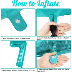 AIQINHU teal blue number 7 balloon shows two loops at top for easy inflation.