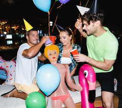 AIR GAG 59-inch inflatable doll as centerpiece setup for event