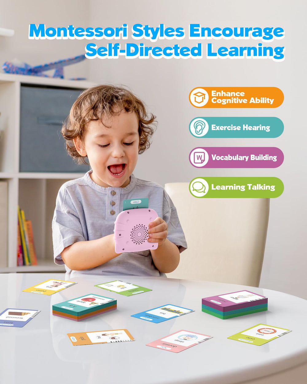 Airbition Montessori-style cards promoting independent language practice