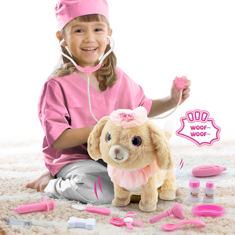 Airbition plush dog walking for imaginative play and active learning.