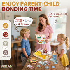 Airlab toddler interacting with wooden play food encourages screen-free play